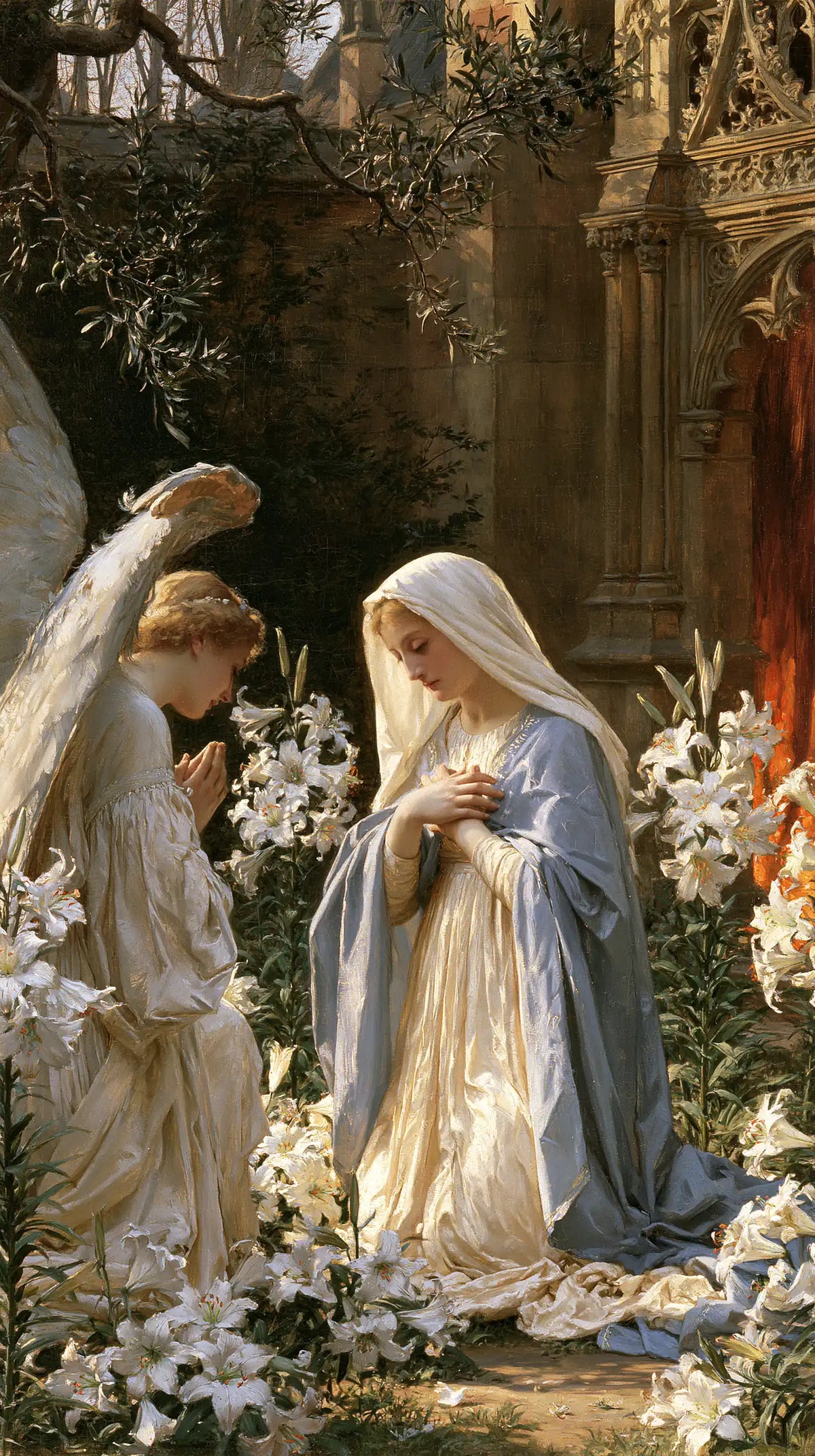 the Annunciation in a garden in The Annunciation in the Garden style, portrait Christian artwork no. 4