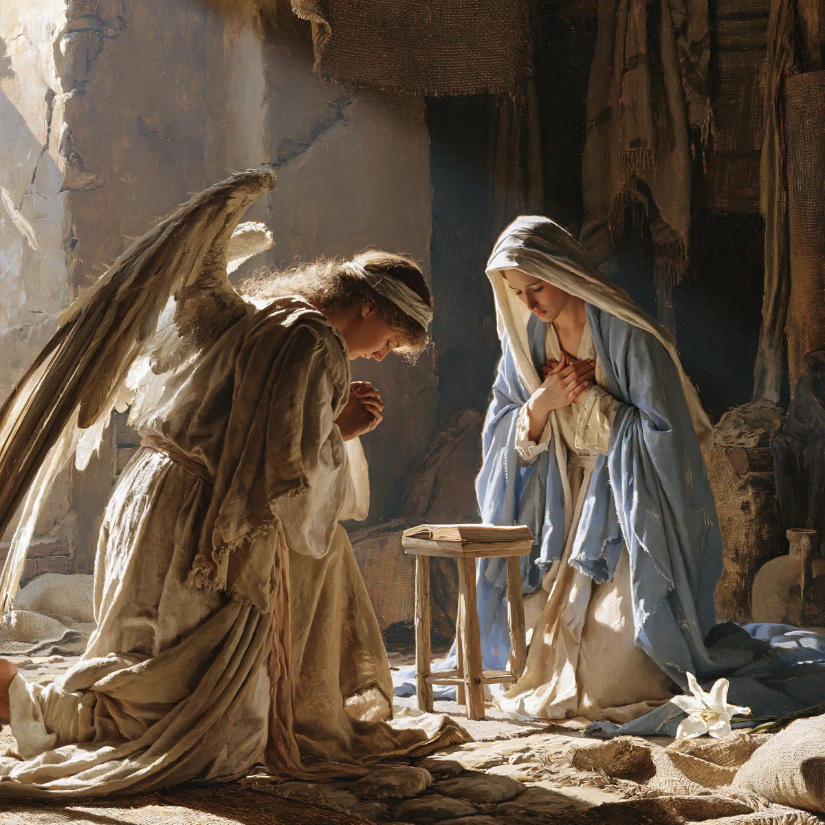 the Annunciation in the chamber at Nazareth in The Chamber in Nazareth style, square Christian artwork no. 2