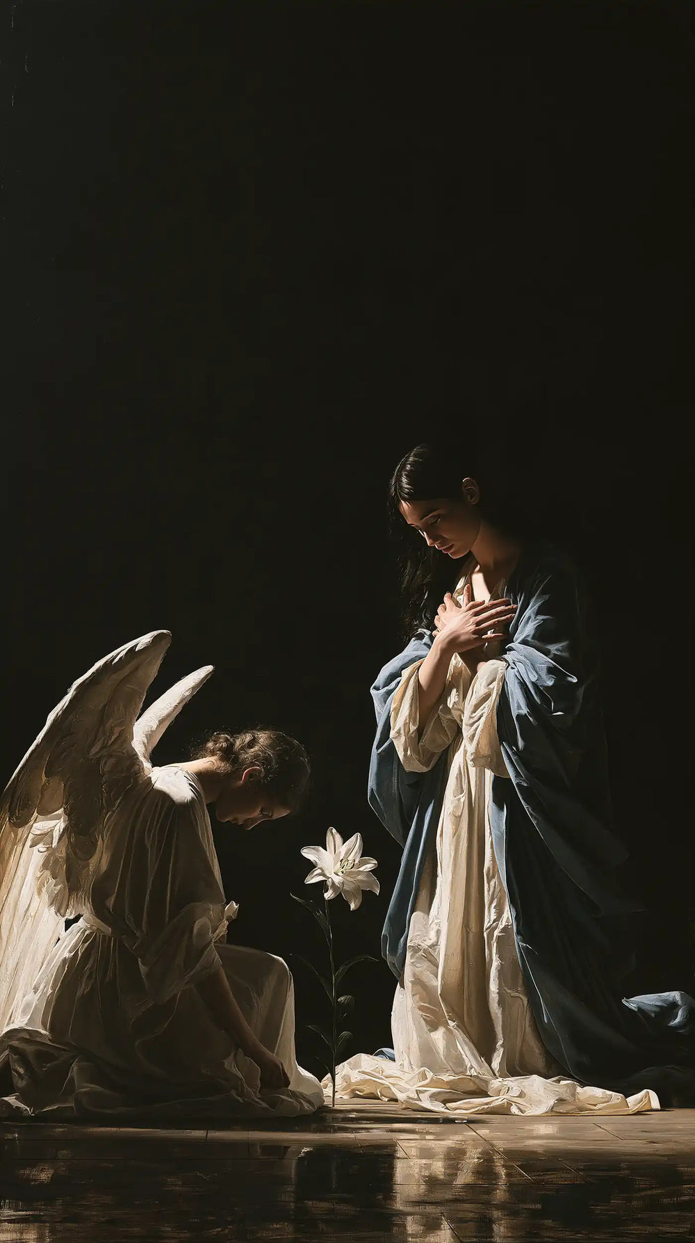 the Annunciation in a minimalist composition in Contemporary Minimalism style, portrait Christian artwork no. 8