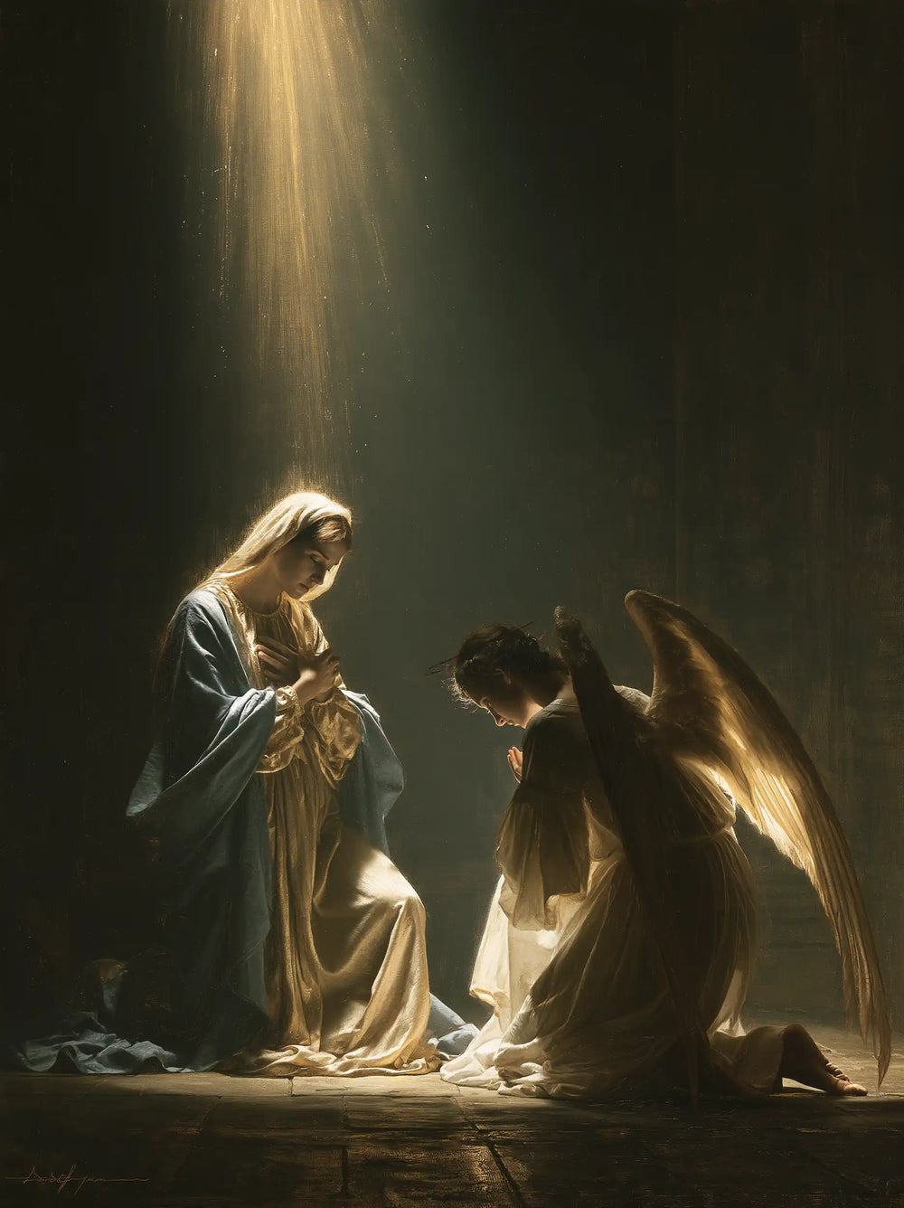 divine light descending upon Mary at the Annunciation in Divine Light Descending upon Mary style, portrait Christian artwork no. 14