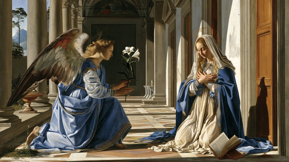 the Annunciation in Florentine Renaissance style in Florentine Renaissance style, landscape Christian artwork no. 17