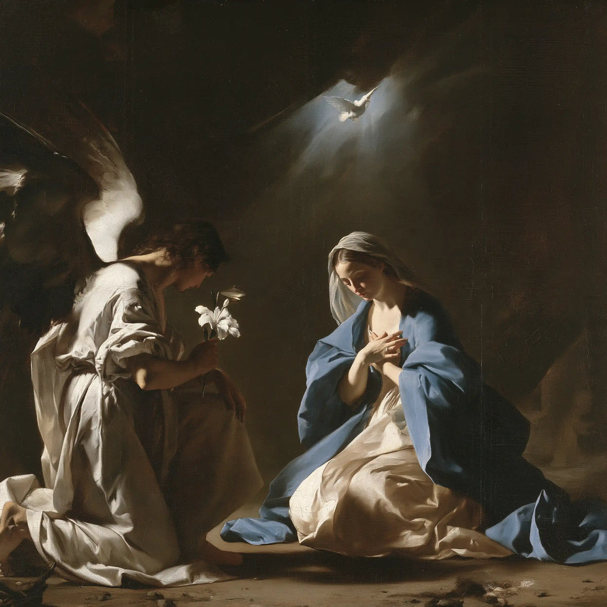 the Annunciation with the Holy Spirit in The Holy Spirit style, square Christian artwork no. 5