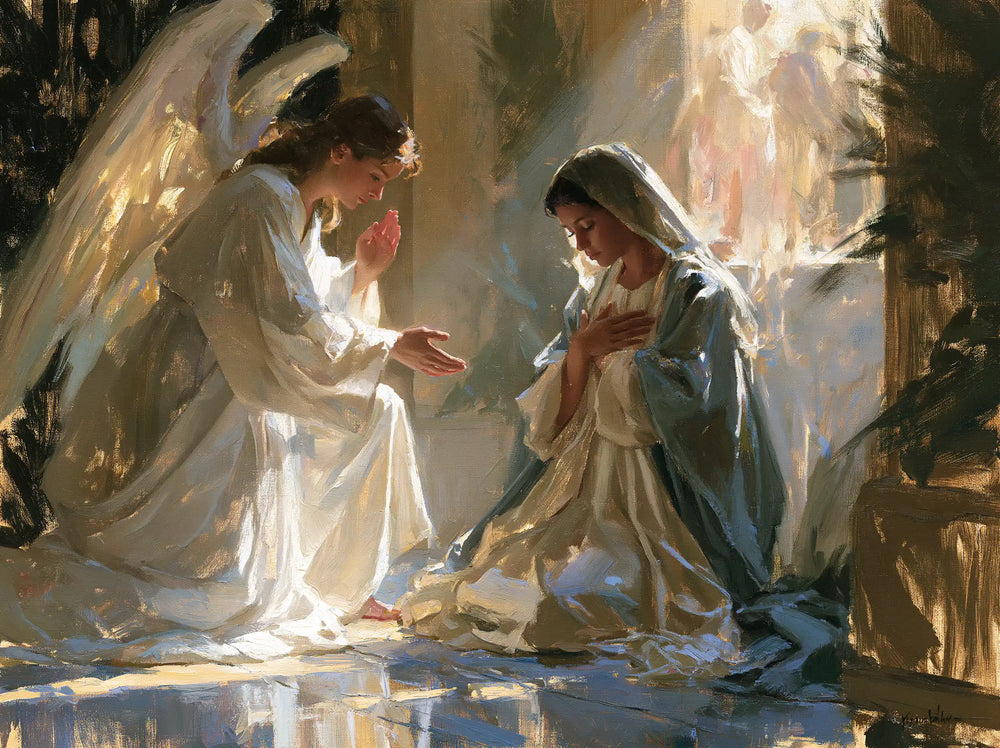 the Annunciation in an impressionist atmosphere in Impressionist style, landscape Christian artwork no. 6