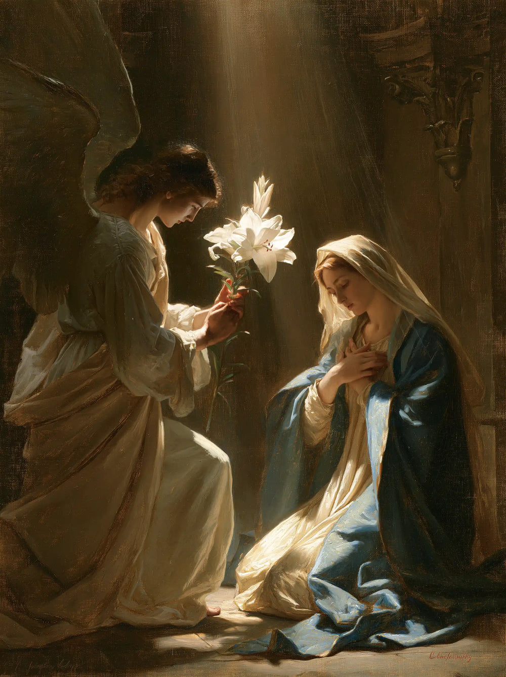 the Annunciation with the white lily as a central symbol in The White Lily as Symbol style, portrait Christian artwork no. 20