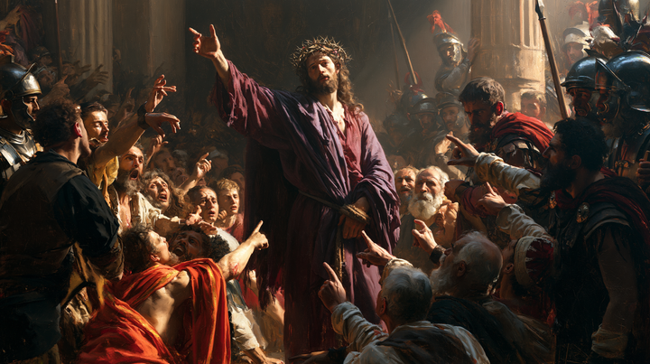 Ecce Homo — The Arm Toward Heaven Amid the Crowd