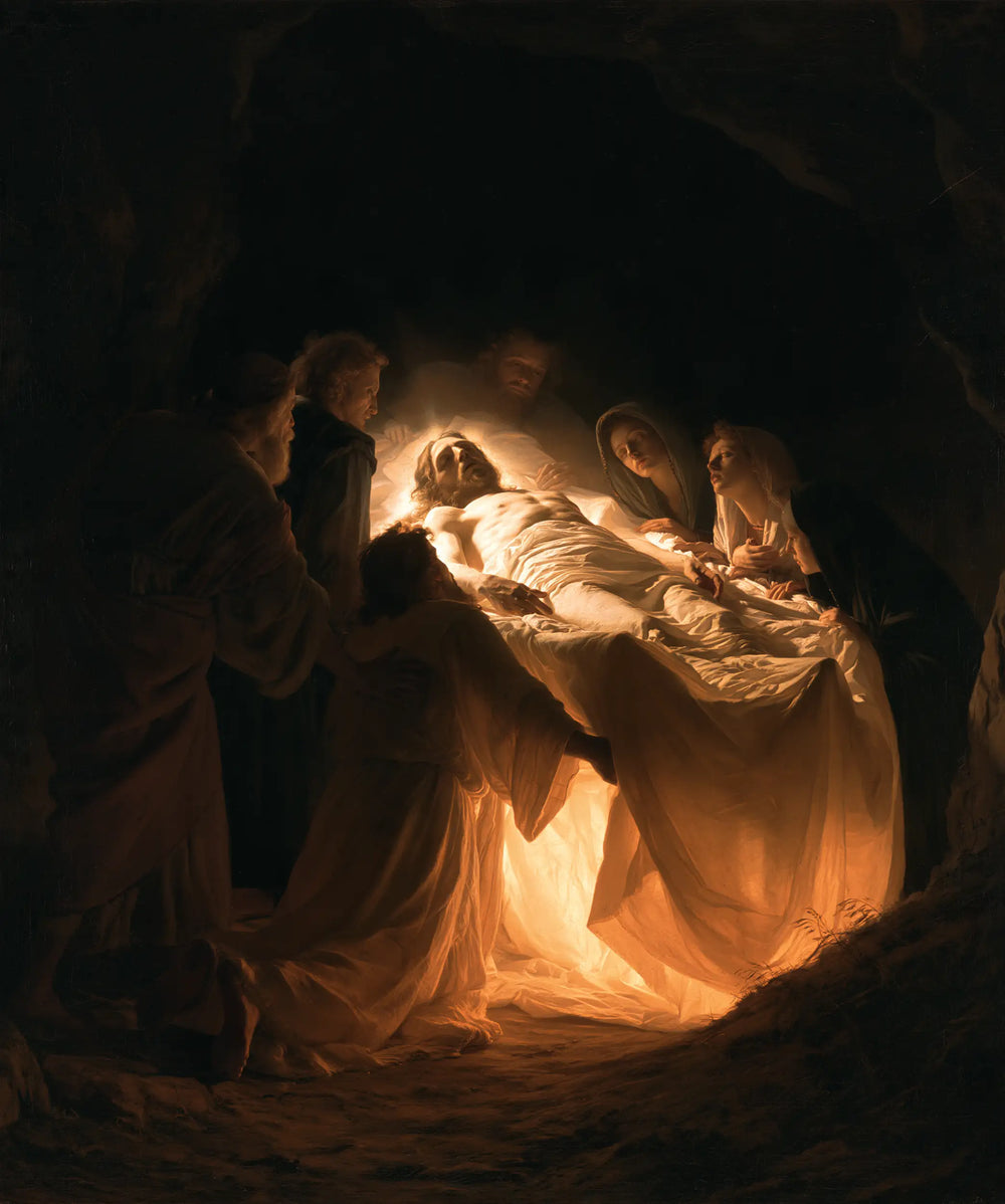 Entombment of Jesus Christ in Divine Light style, portrait Christian artwork no. 22