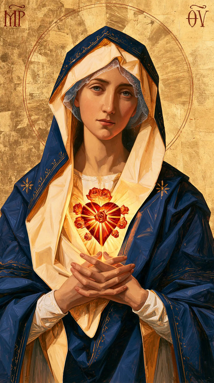 The Immaculate Heart of Mary — Gathered Fingers Beneath the Starry Heart