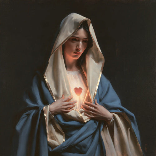 the Immaculate Heart of Mary in a minimalist composition in Contemporary Minimalism style, square Christian artwork no. 2