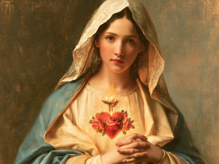 The Immaculate Heart of Mary — Clasped Fingers Beneath the Ember