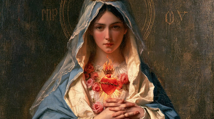 The Immaculate Heart of Mary — Red Roses Against the Night