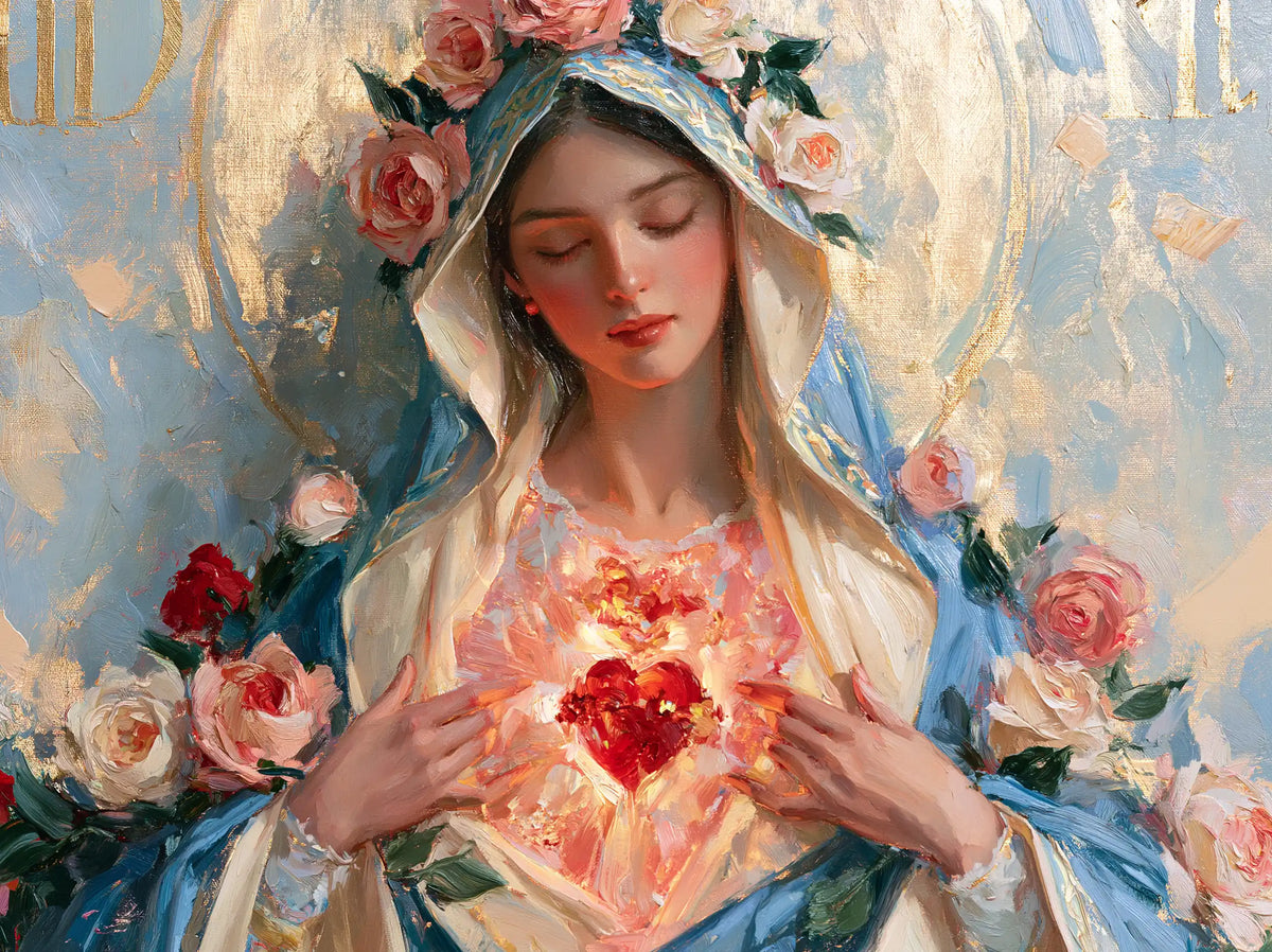 the Immaculate Heart of Mary in an impressionist atmosphere in Impressionist style, landscape Christian artwork no. 10