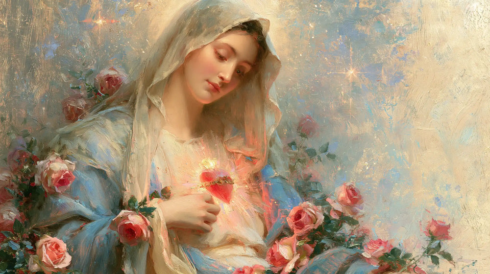 the Immaculate Heart of Mary in an impressionist atmosphere in Impressionist style, landscape Christian artwork no. 12