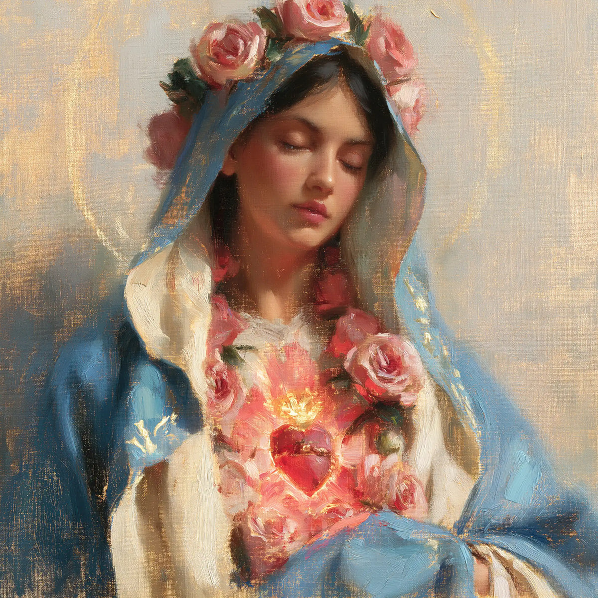 the Immaculate Heart of Mary in an impressionist atmosphere in Impressionist style, square Christian artwork no. 1