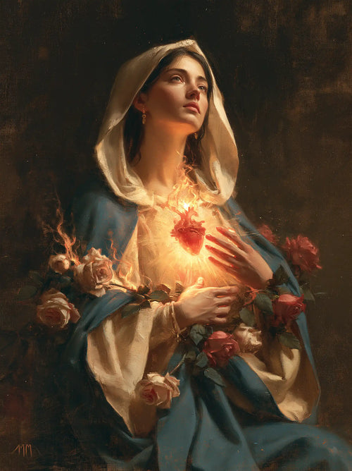 Mary and her Immaculate Heart surrounded by divine light in Mary as Divine Light style, portrait Christian artwork no. 13