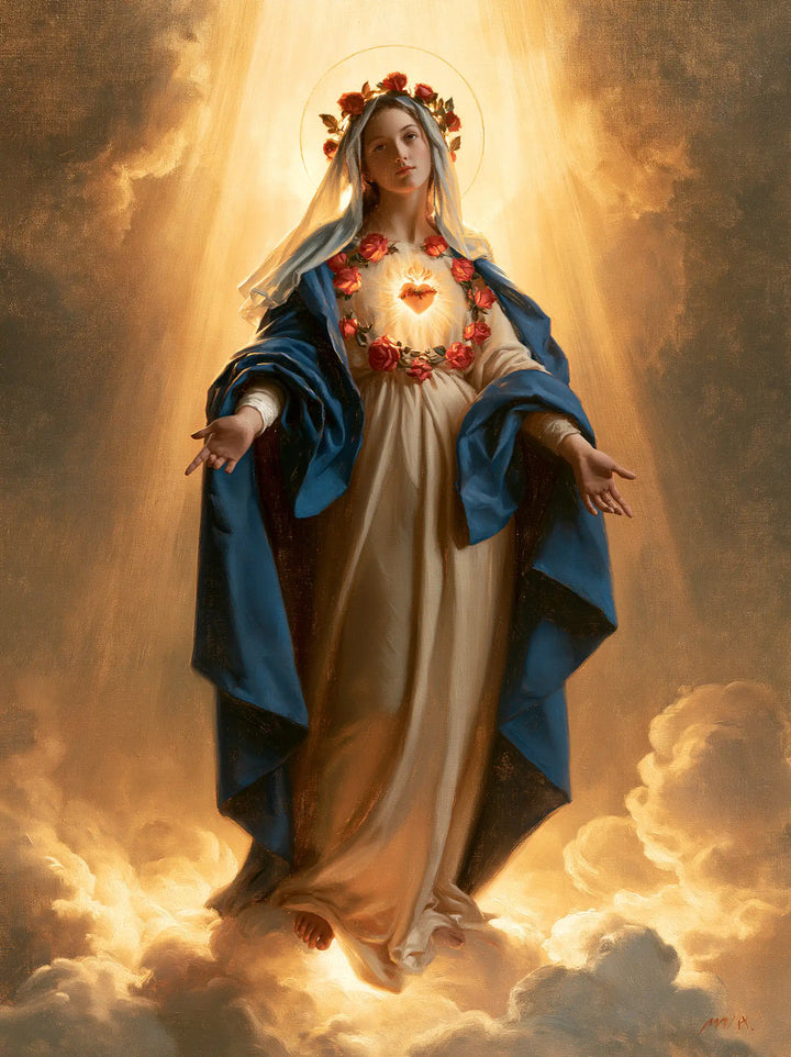 The Immaculate Heart of Mary — The Queen of Roses in Descending Light