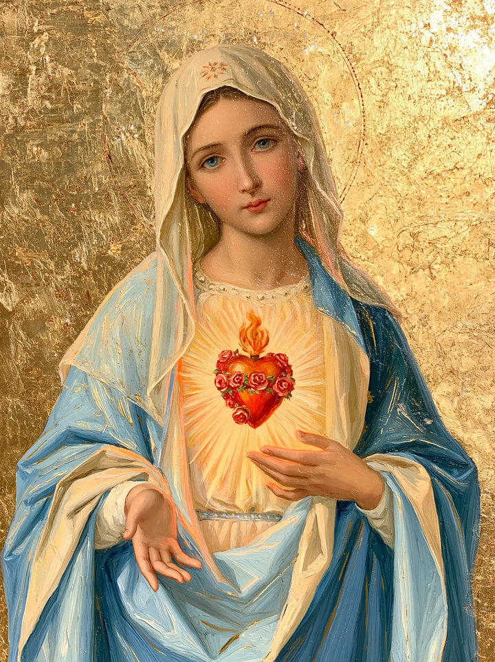 The Immaculate Heart of Mary — The Offered Gesture in Pale Azure