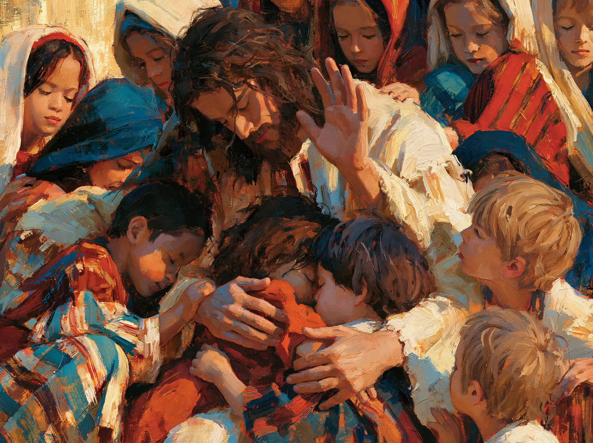 Jesus and the Children — Tenderness in Ember Colours