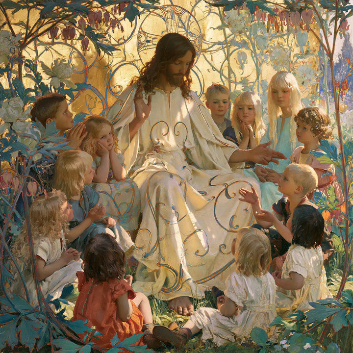 Jesus and the Children — The Garden of Blue Spirals