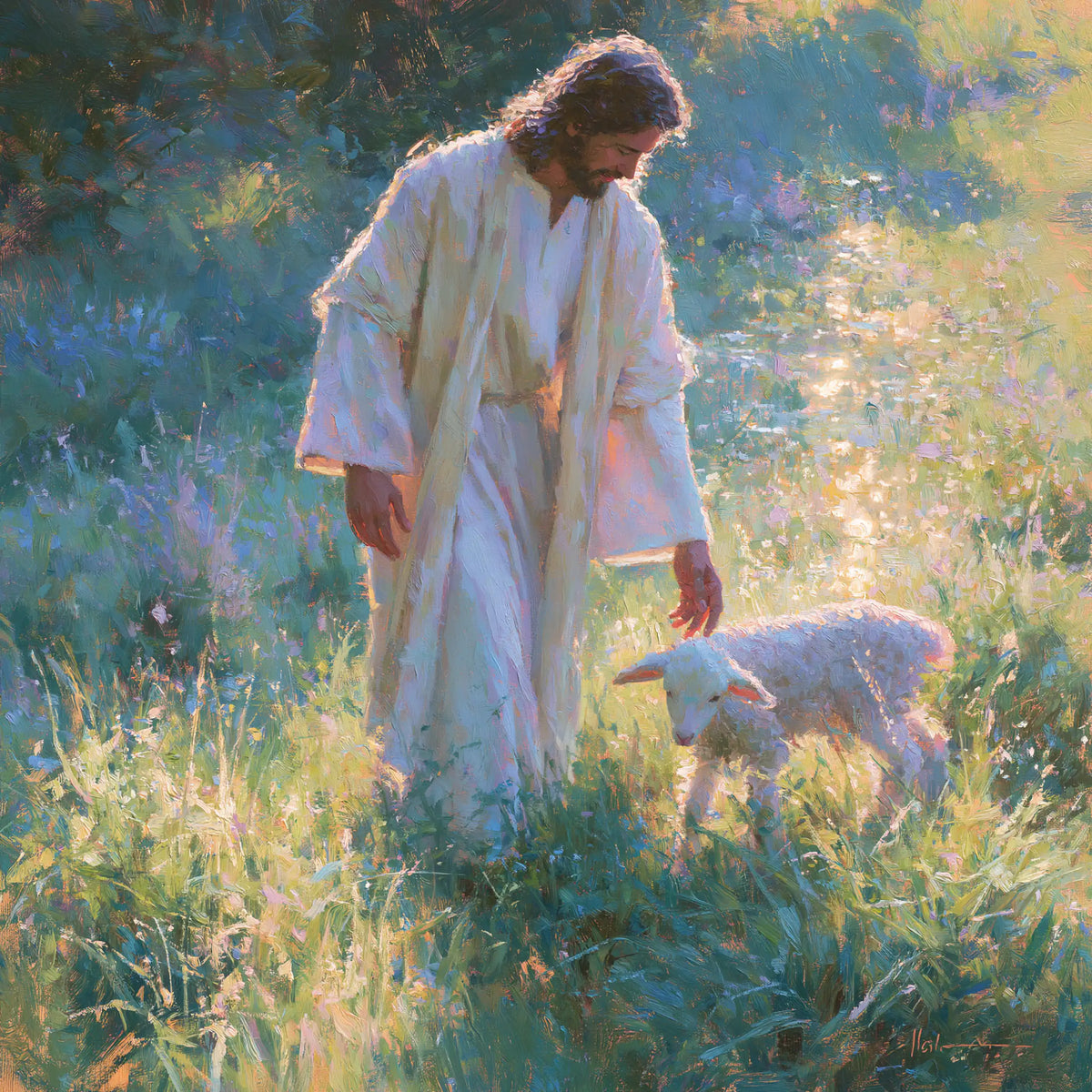 Jesus and the Lamb — The Caress in the Blue Meadow