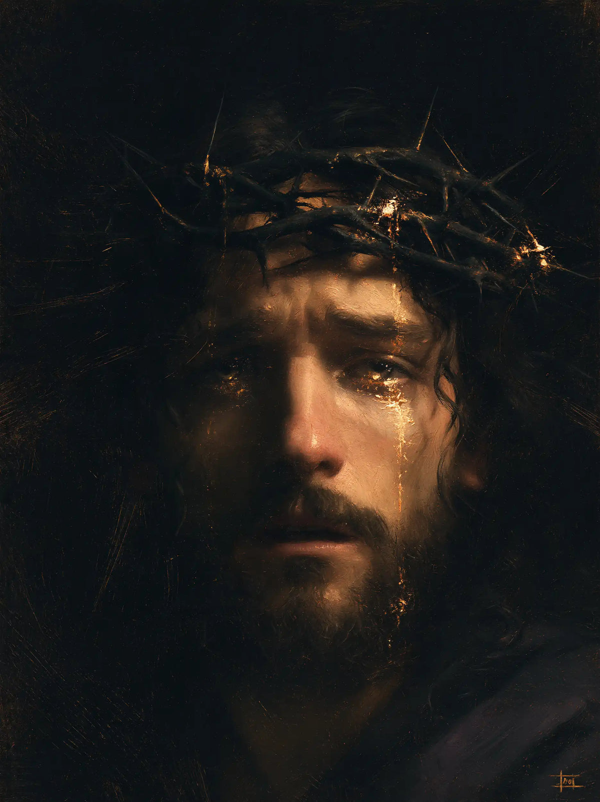 Jesus Crowned with Thorns — The Tear Suspended in Black