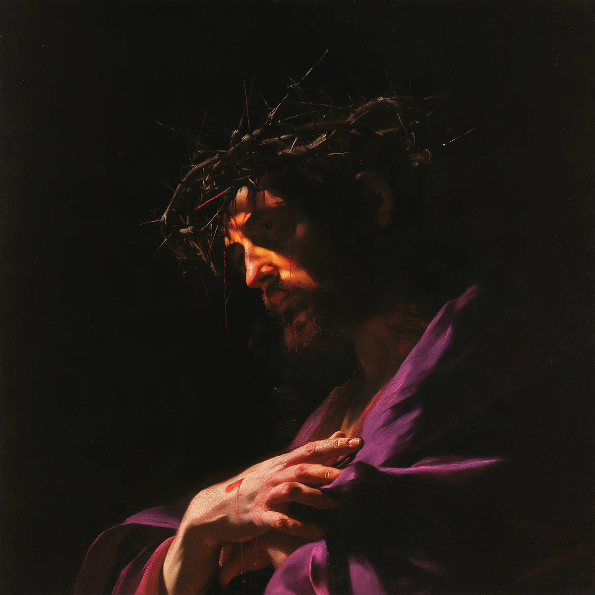 Jesus Crowned with Thorns — Purple Held against the Heart