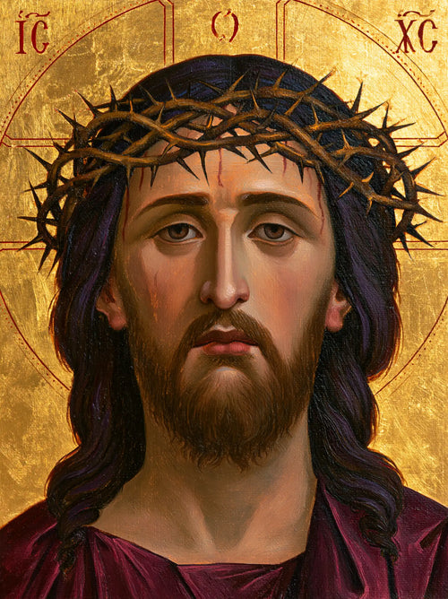Jesus crowned with thorns in a contemporary Byzantine icon in Contemporary Byzantine style, portrait Christian artwork no. 10