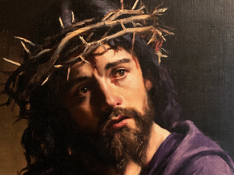 Jesus Crowned with Thorns — The Near Gaze beneath Pale Wood