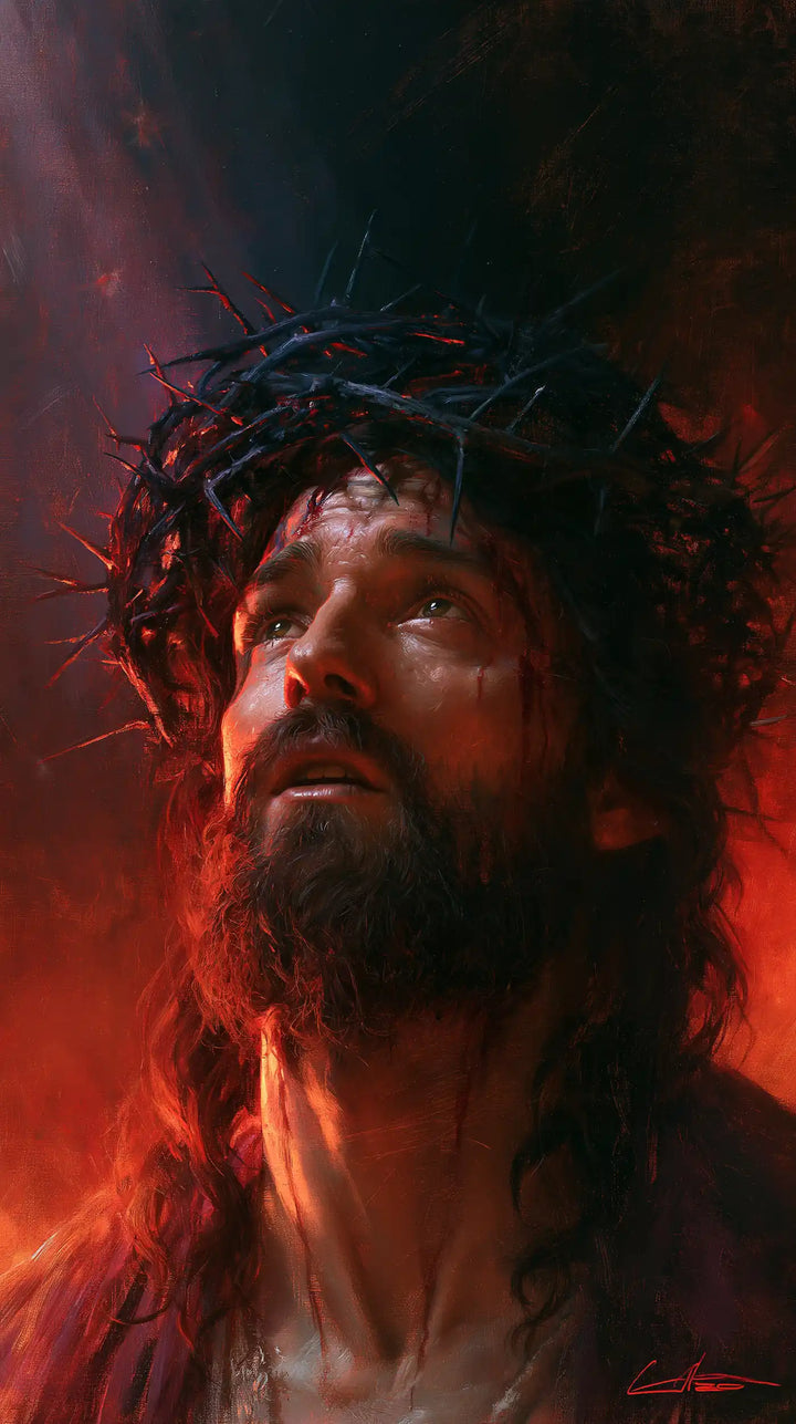 Jesus Crowned with Thorns — The Appeal beneath Tall Red Shadows
