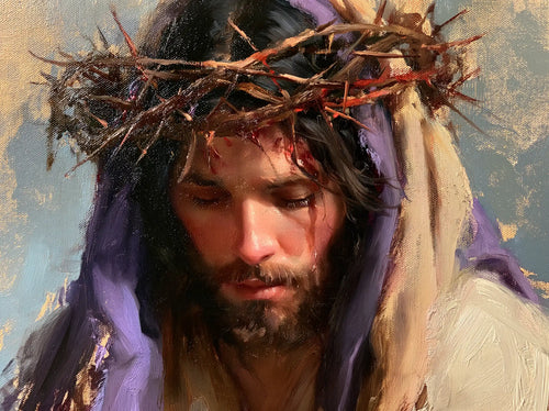 Jesus crowned with thorns in an impressionist atmosphere in Impressionist style, landscape Christian artwork no. 4