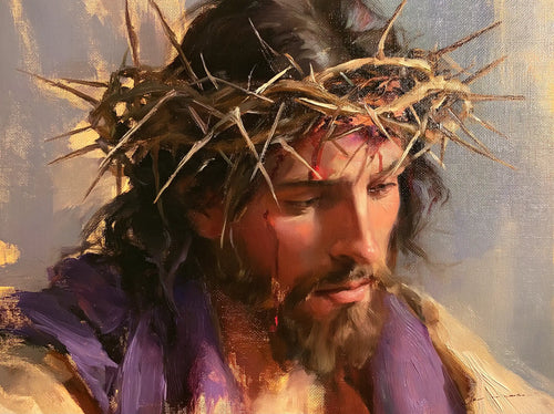 Jesus crowned with thorns in an impressionist atmosphere in Impressionist style, landscape Christian artwork no. 5