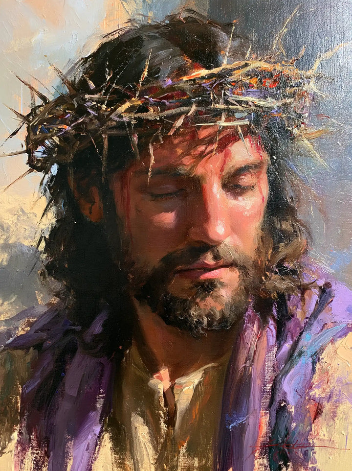 Jesus Crowned with Thorns — Closed Eyes in Blue Breath