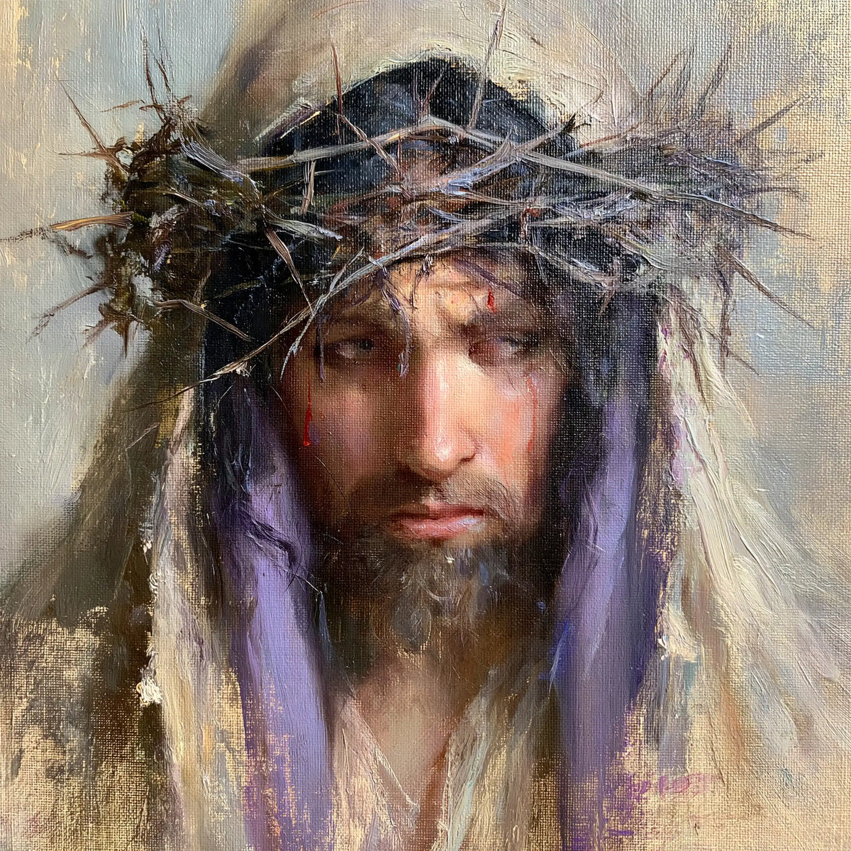 Jesus Crowned with Thorns — The Face between Ivory and Lavender