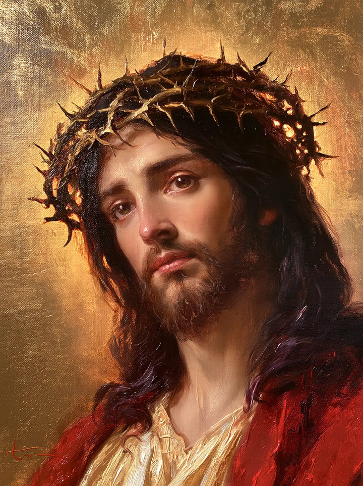 Jesus Crowned with Thorns — Gentleness beneath the Scarlet Cloak
