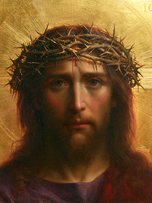 Jesus crowned with thorns in radiant sacred gold in Sacred Gold style, portrait Christian artwork no. 13
