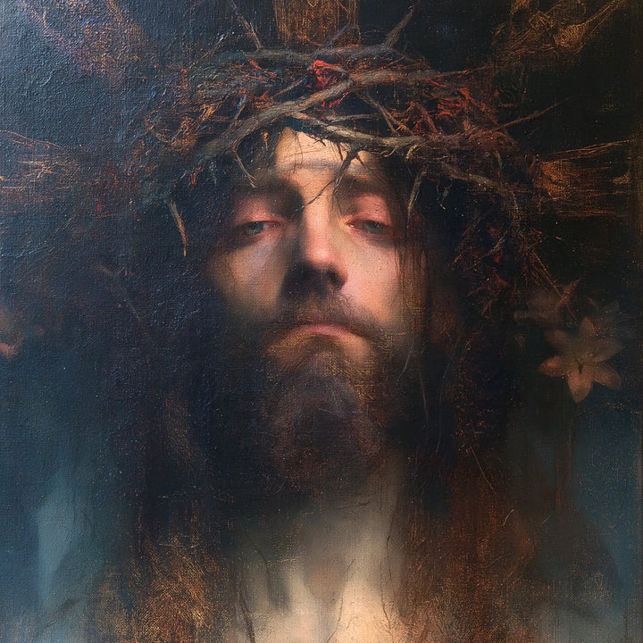 Jesus Crowned with Thorns — Closed Eyes in Evening Mist