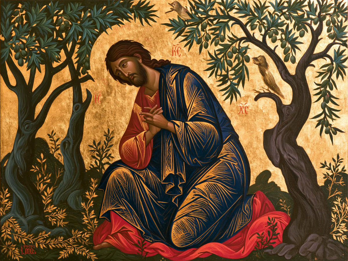Jesus in Gethsemane — Silence Embroidered in Azure