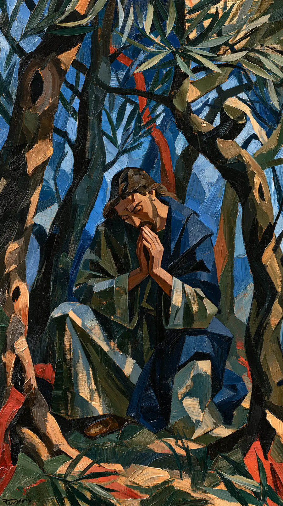 Jesus in Gethsemane — Waiting behind the Shattered Boughs