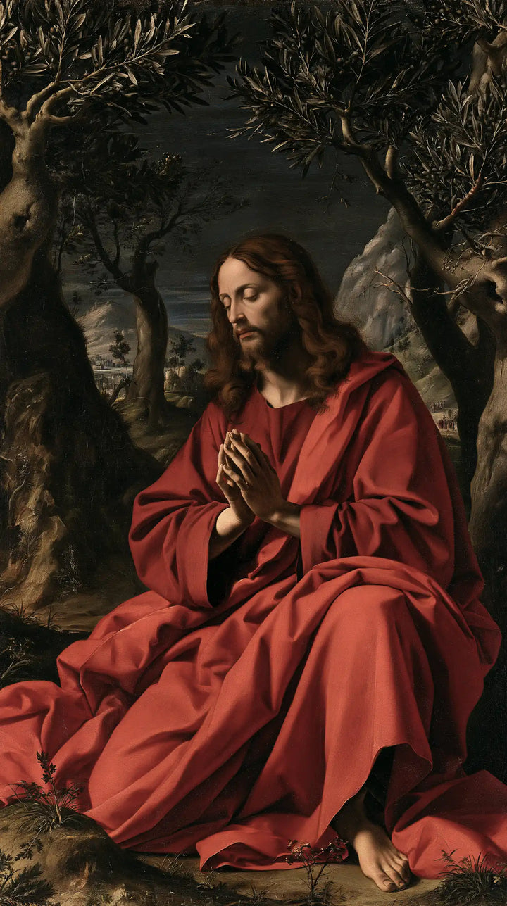 Jesus in Gethsemane — Orison in the Fold of the Rose Cloak