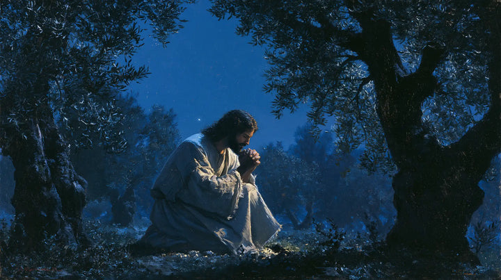 Jesus in Gethsemane — Reverence amid Deep Blue