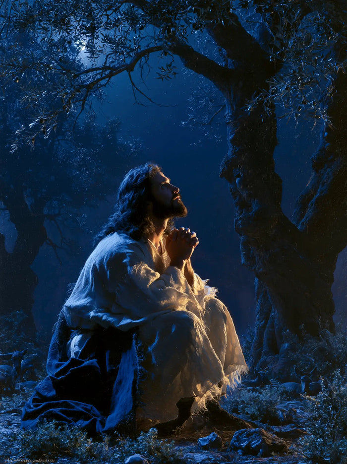 Jesus in Gethsemane - Midnight Blue Chiaroscuro · Portrait n° 15