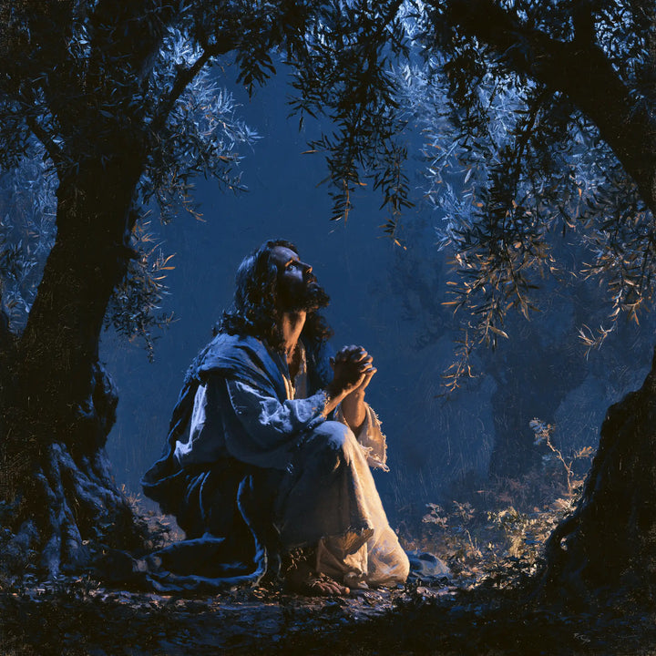Jesus in Gethsemane — Hands toward the Sleeping Foliage