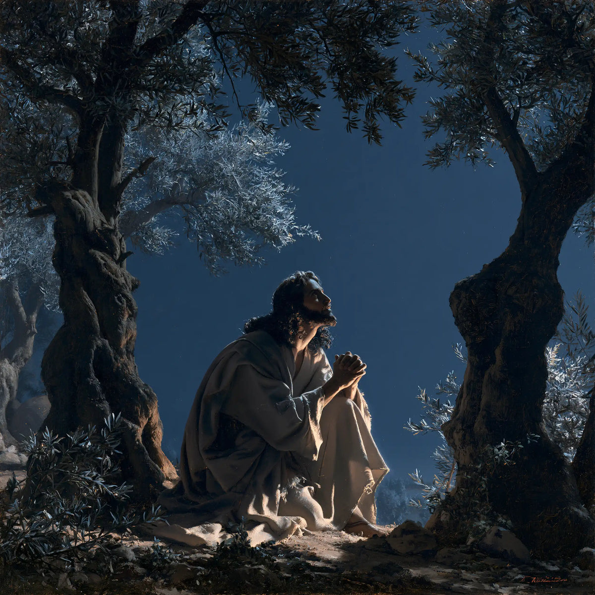 Jesus in Gethsemane - Midnight Blue Chiaroscuro · Square n° 6