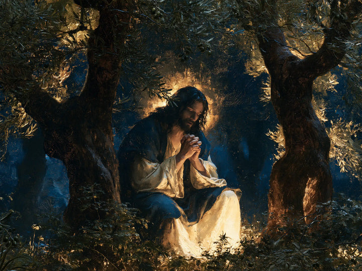 Jesus in Gethsemane — Reverence beneath the Delicate Halo