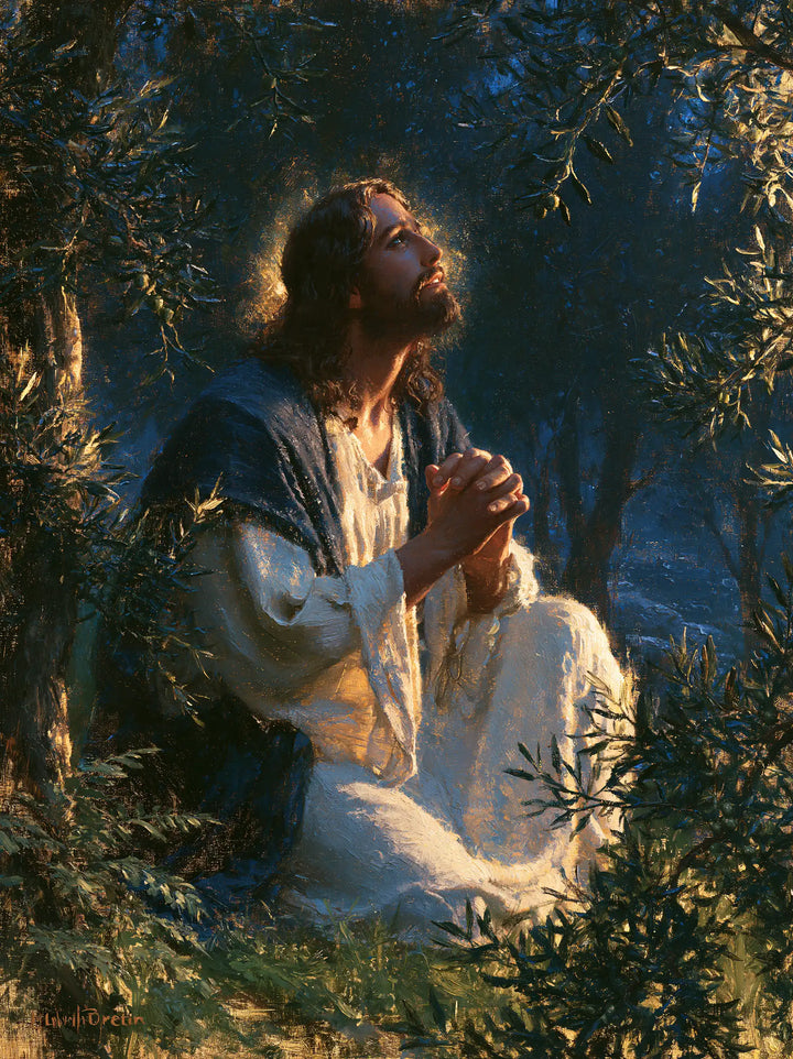 Jesus in Gethsemane — White at the Edge of Golden Foliage