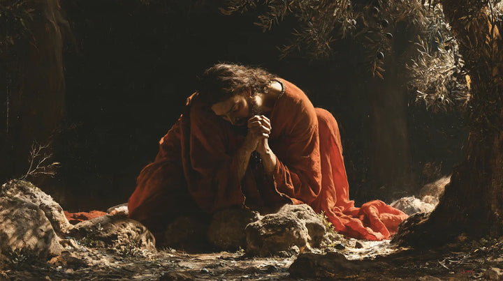 Jesus in Gethsemane — The Red Cloak against the Stone