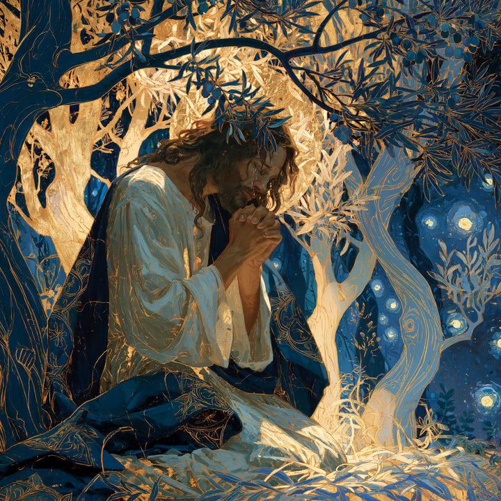 Jesus in Gethsemane — Surrender in a Forest of Gold and Ink