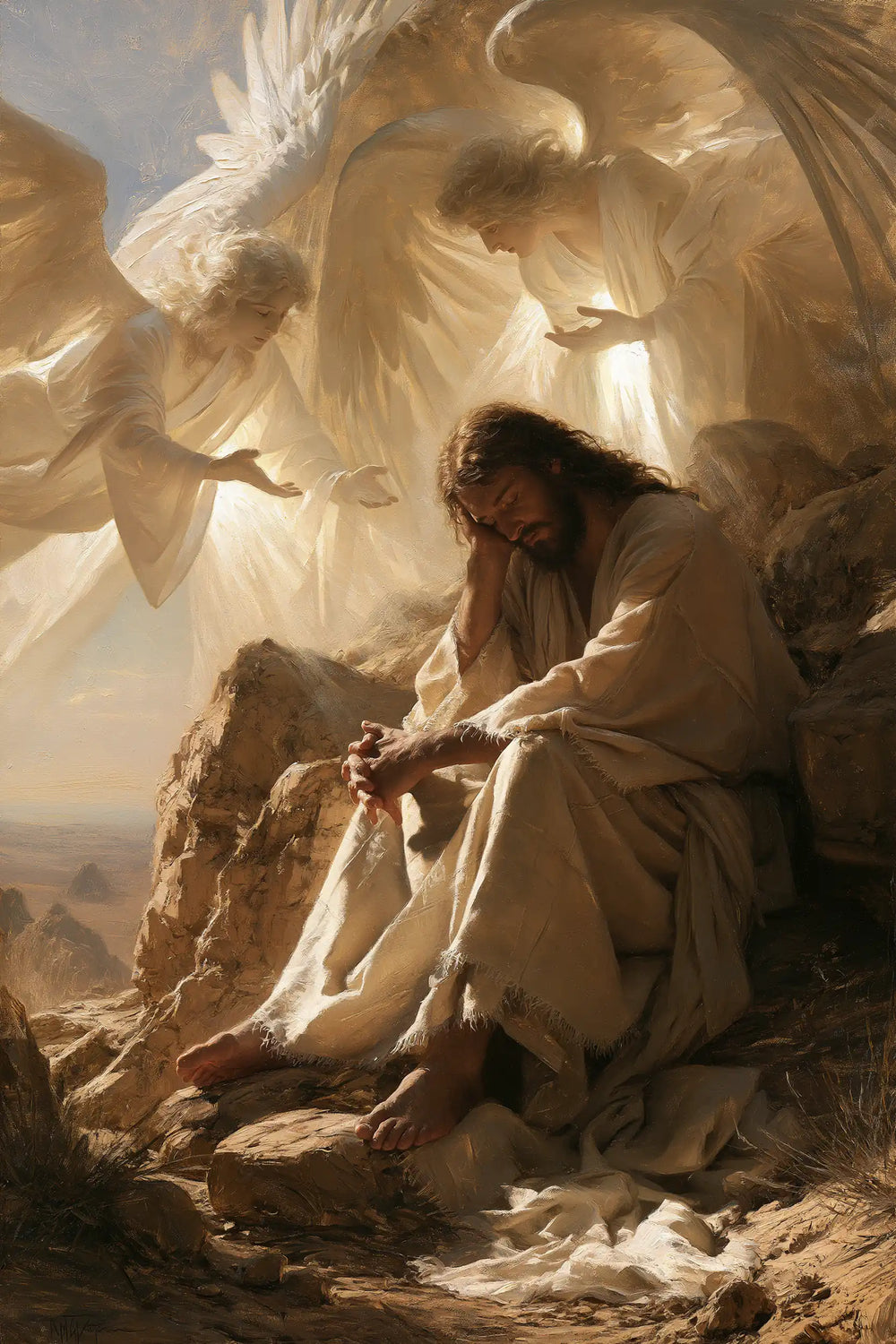 angels ministering to Jesus after the temptation in Angels After the Temptation style, portrait Christian artwork no. 28
