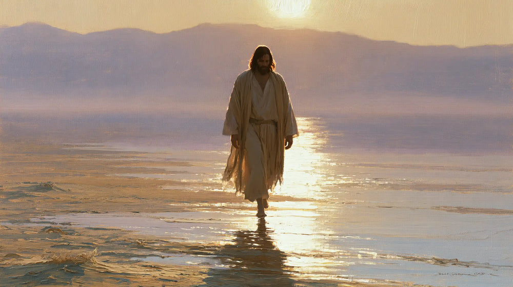 Jesus in the desert during the temptation in Impressionist style, landscape Christian artwork no. 11