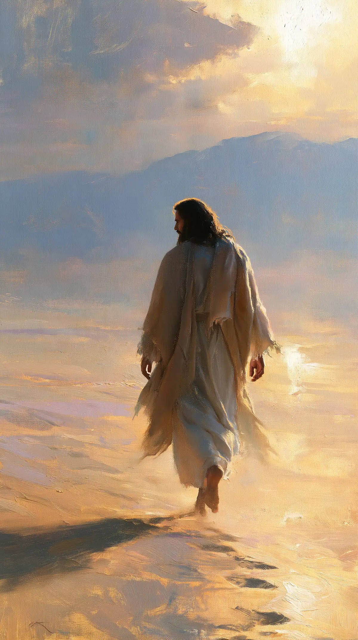 Jesus in the Desert — Footprints in Amber Light