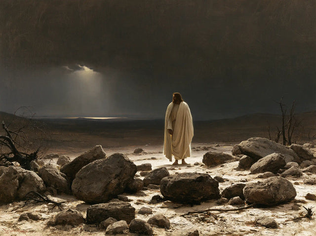 Jesus in the Desert — White in the Solitude of Grey Stones